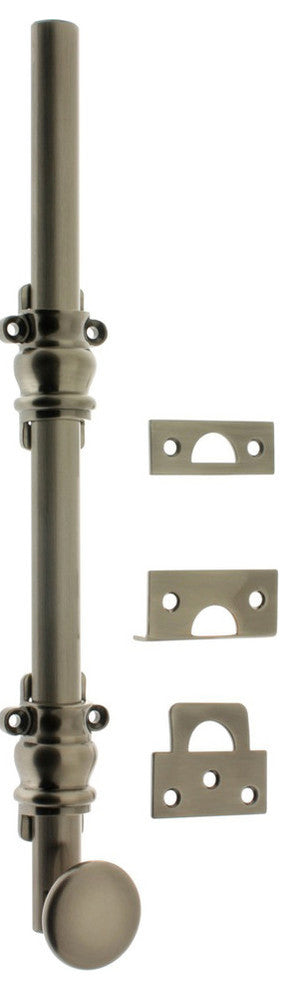 Genuine Solid Brass 8" Ornamental Bolt, Antique Nickel