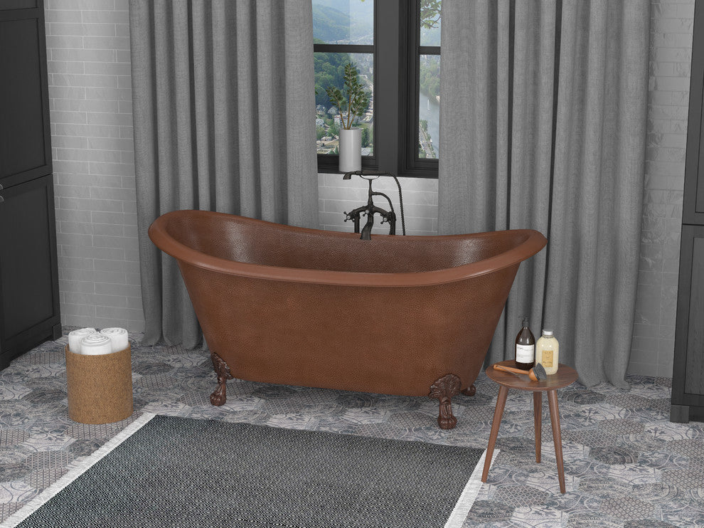 Iida 66" Handmade Copper Double Slipper Clawfoot Non-Whirlpool Bathtub