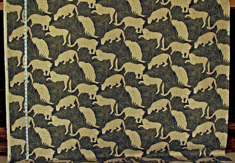 Jungle animal fabric jaguar drapery material metallic, Sample Cut