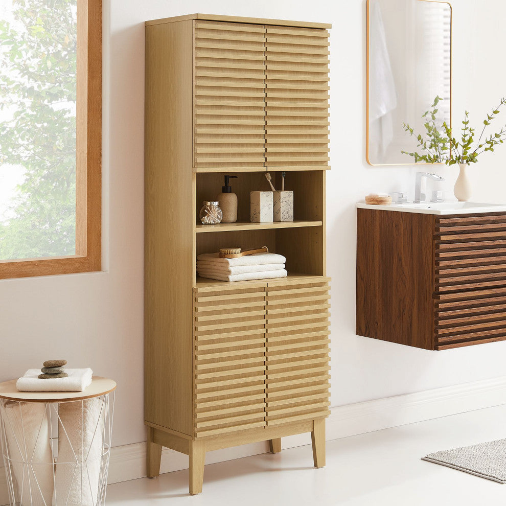 Render Tall Bathroom Storage Cabinet, Oak