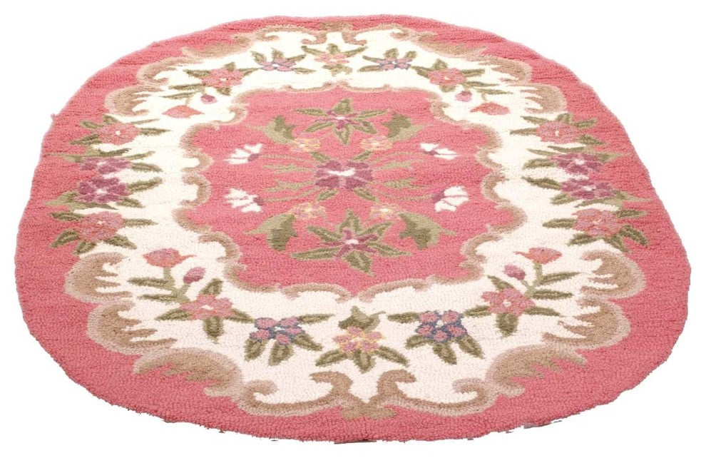 Oval Area Rug 6' x 4' Pink Wool Floral Design for Living Room Renovators Supply