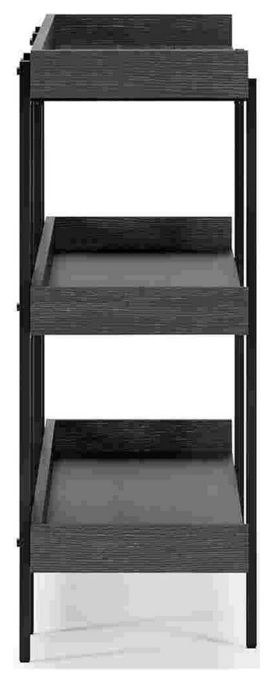 Benzara BM262965 Bookshelf With 3 Tier Design and Metal Legs, Black and Gray