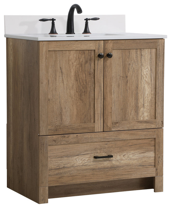Home Living 30" Single Bathroom Vanity, Natural Oak With Backsplash