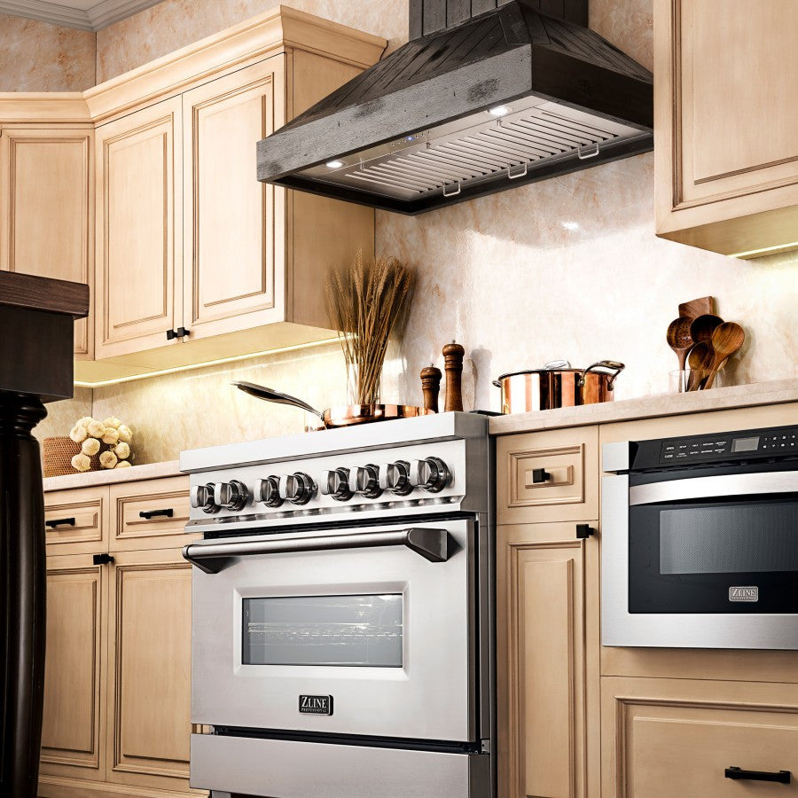 ZLINE 30" Wooden Wall Mount Range Hood in Rustic Dark Finish (KPDD-30)