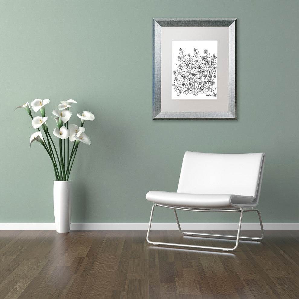 KCDoodleArt 'Simple Flower Doodle 2' Art, Silver Frame, White Matte, 11"x14"