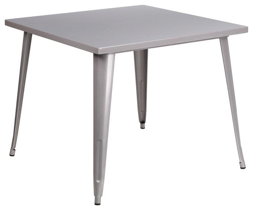 35.5'' Square Silver Metal Indoor-Outdoor Table