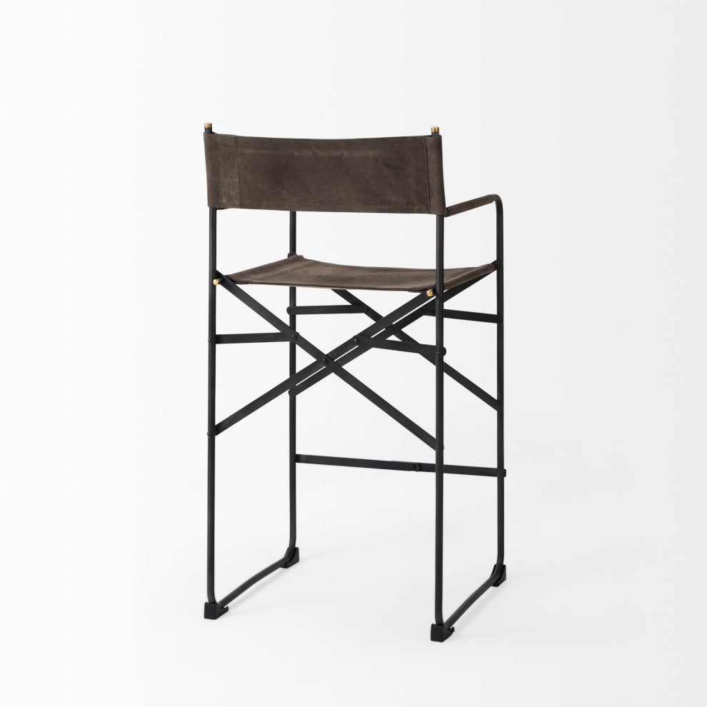 Direttore Dark Brown Suede Seat with Black Metal Frame Counter Stool
