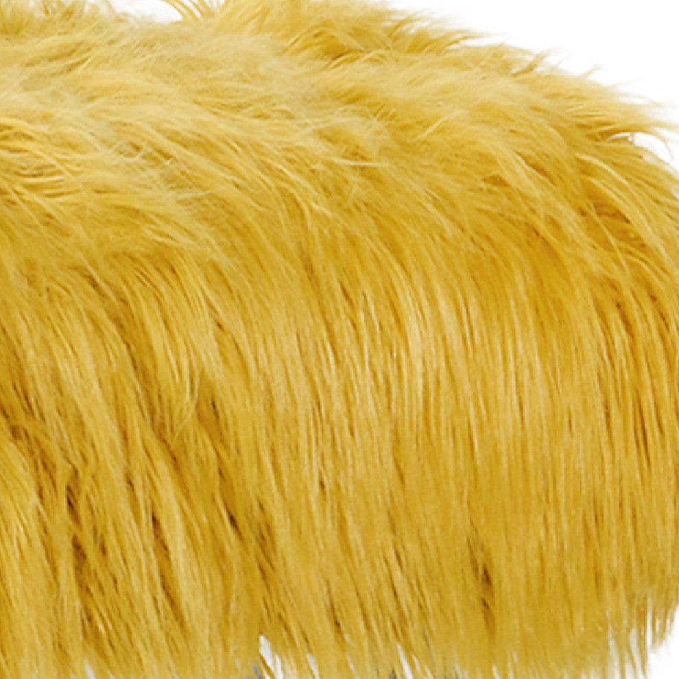 Mongolian Fur Ottoman, Lemon Curry, 19''x13''x17''