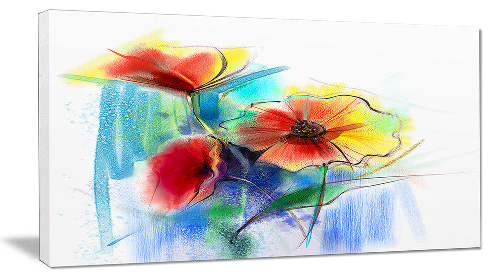 Watercolor Multi color Flower Illustration, Floral Canvas Art Print, 32"x16"