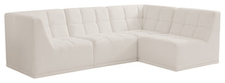 Relax Velvet Upholstered 4-Piece L-Shaped Modular Sectional, Cream