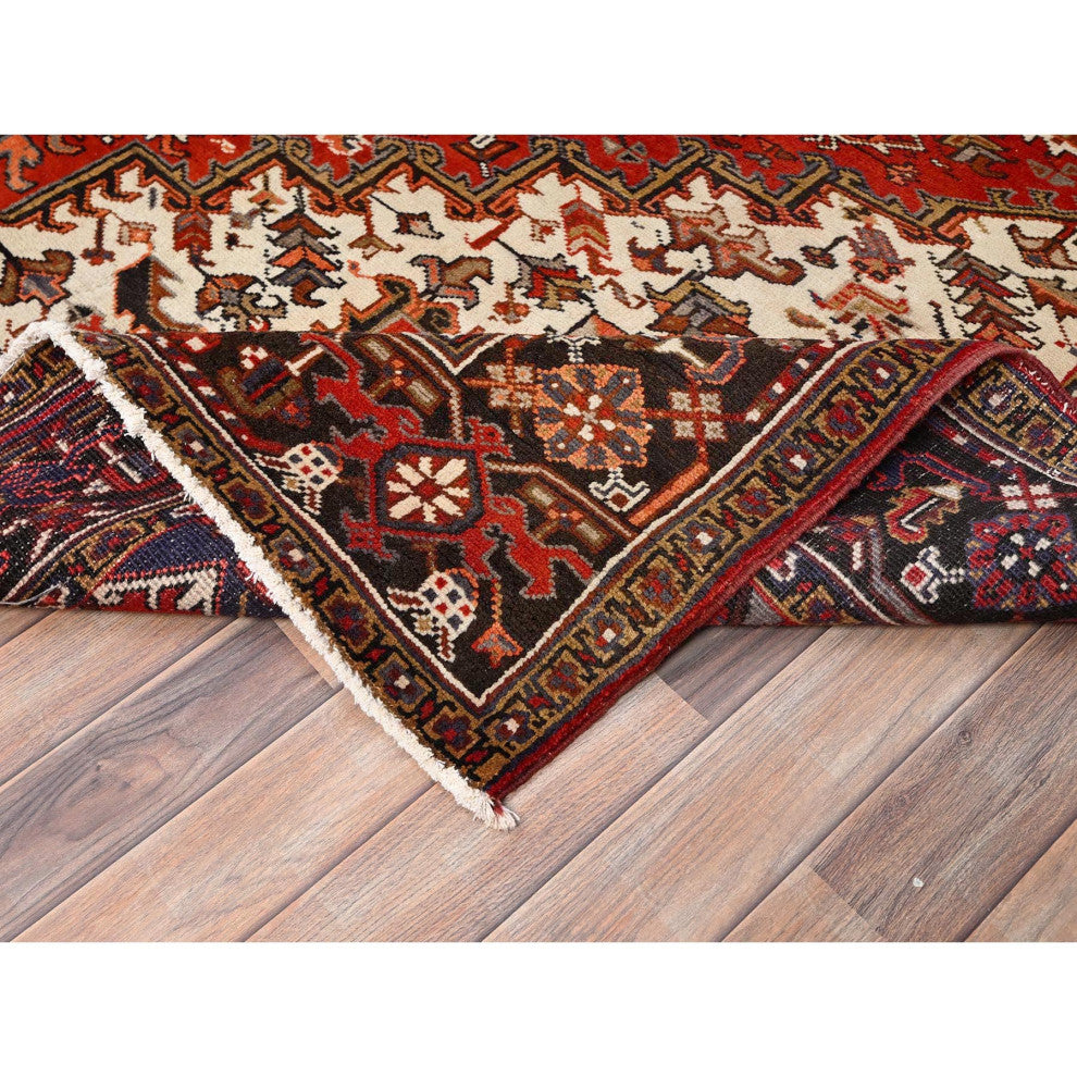 Chili Red Pure Wool Hand Knotted Semi Antique Persian Heriz Rug 8'3"x10'10"