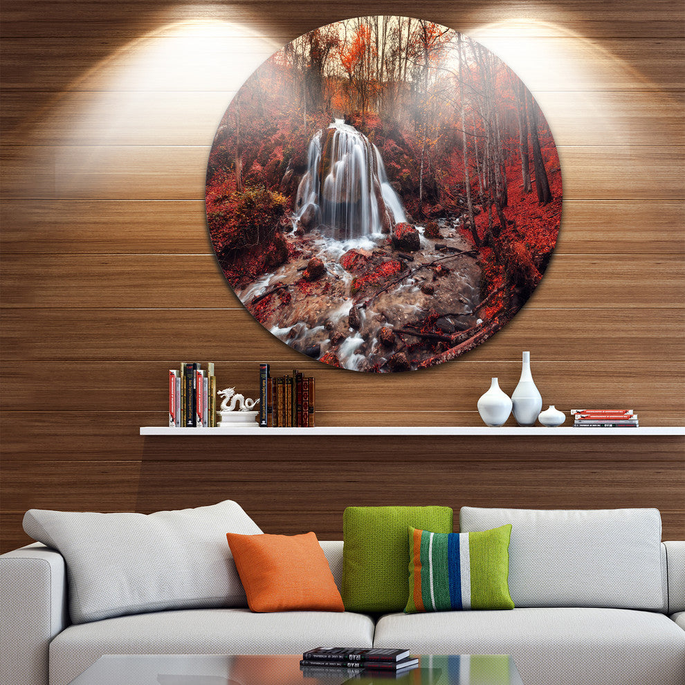 Silver Stream Waterfall Close-Up, Landscape Round Metal Wall Art, 11"