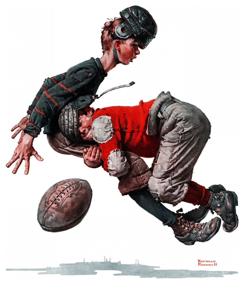 "Fumble or Tackled" Painting Print on Canvas by Norman Rockwell