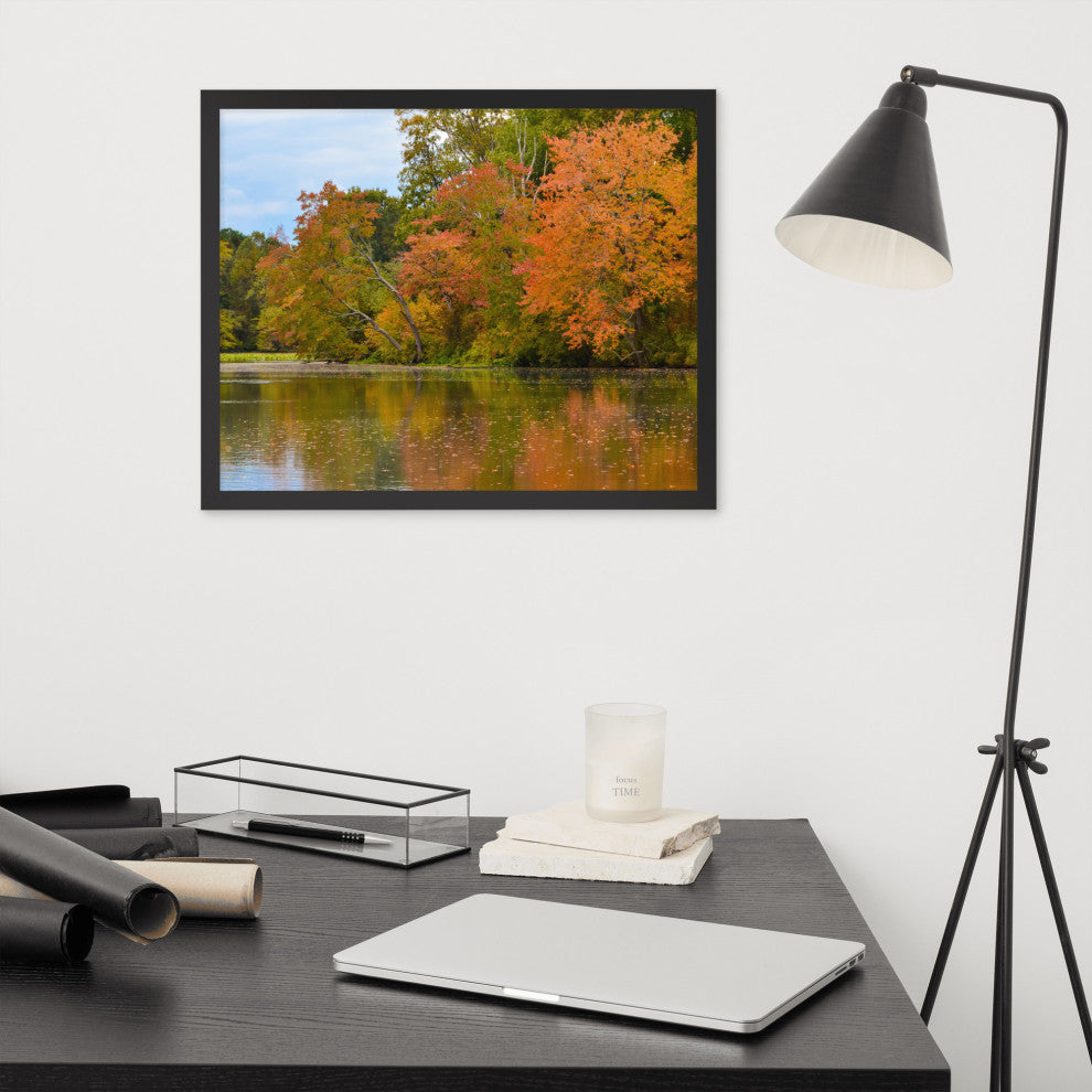 Autumn Tree Line Rural Landscape Framed Photo Paper Wall Art Prints, Black, 16" X 20"