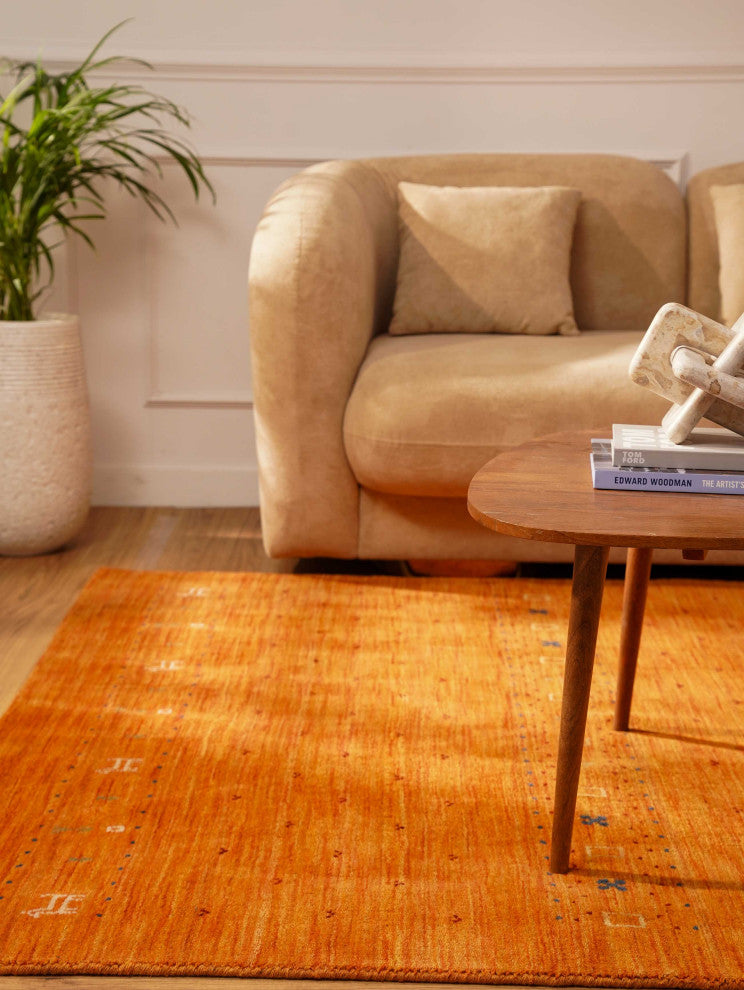 HAND KNOTTED LOOM WOOL ECO-FRIENDLY AREA RUGS- Rectangle, Orange, Contemporary