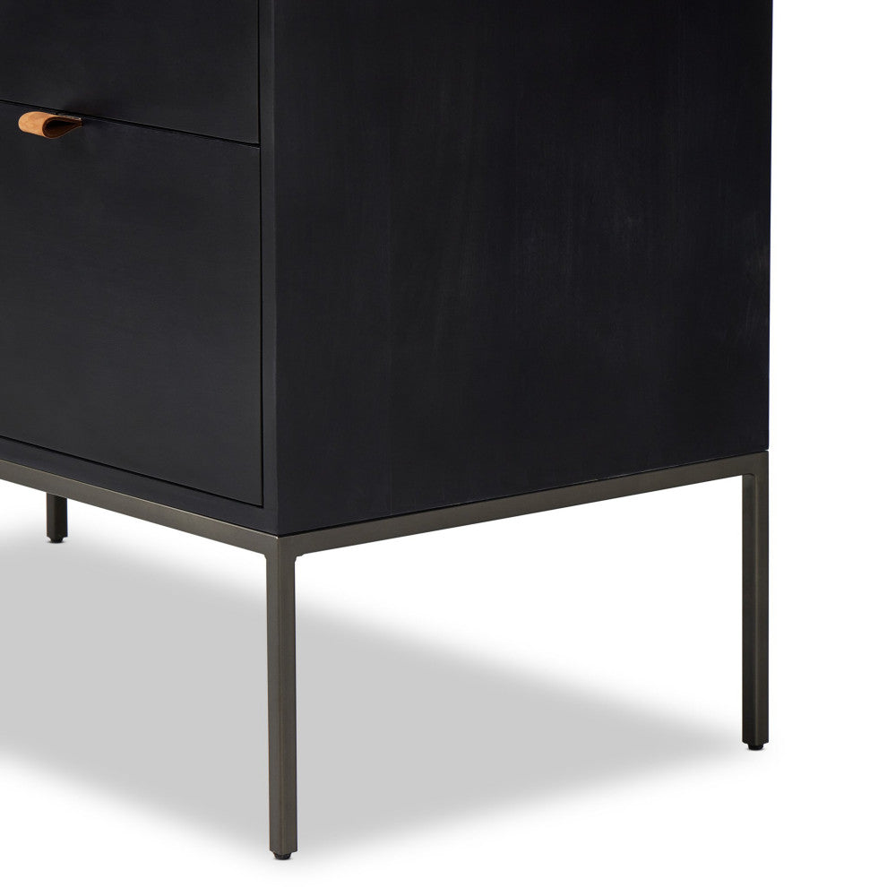Trey Modular Wide Filing Cabinet Black Wash Poplar, Natural Iron, Toffee Leather