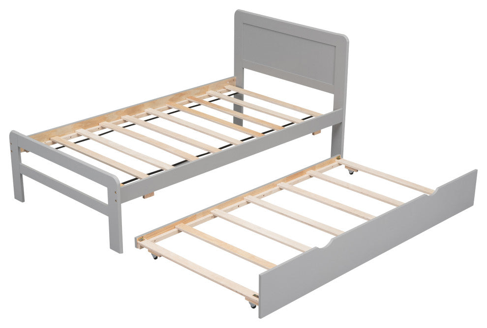 Gewnee Modern Design Twin Size Platform Bed Frame with Trundle