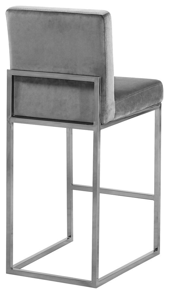 Giselle Velvet Counter Stool, Gray, Chrome Base
