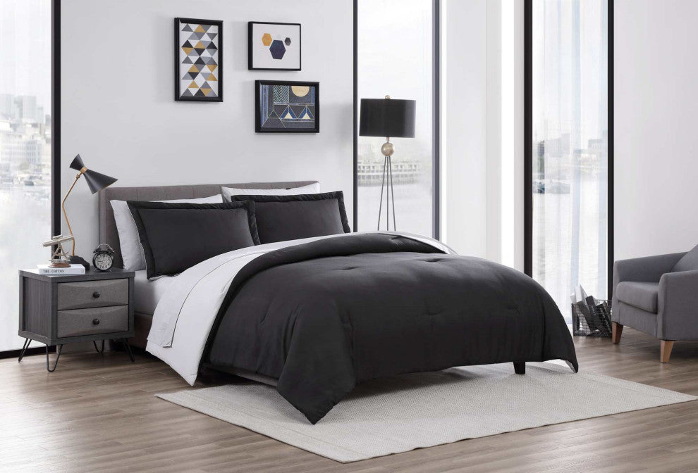 The Nesting Company Chestnut Reversible 7-Pc BIB Comforter Set-Queen-Black/Gray