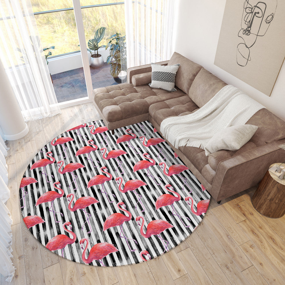 Indoor/Outdoor Tropics TC9 Black Machine Washable 8' x 8' Round Rug