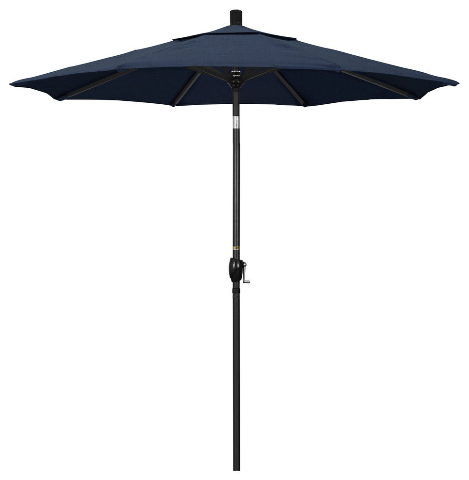 7.5' Black Push-Button Tilt Crank Aluminum Umbrella, Spectrum Indigo Sunbrella