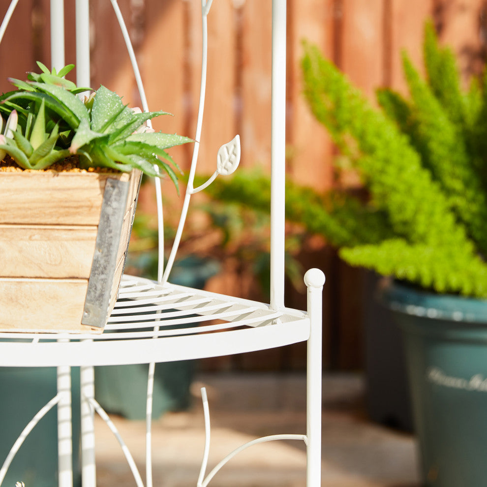 52"H 4-Tiered Metal Corner Shelf Plant Stand, White