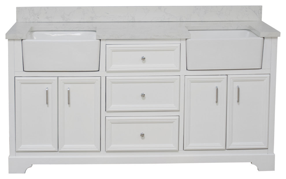 Zelda 72" Bathroom Vanity, White, Engineered Carrara