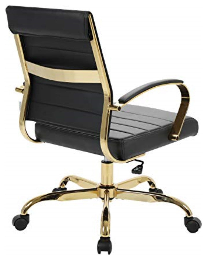 LeisureMod Benmar Leather Office Chair With Gold Frame