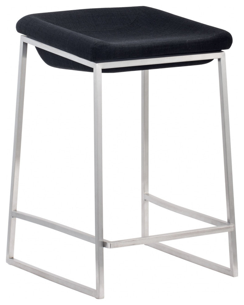 Set of Two Dark Gray and Stainless Indented Counter Stools