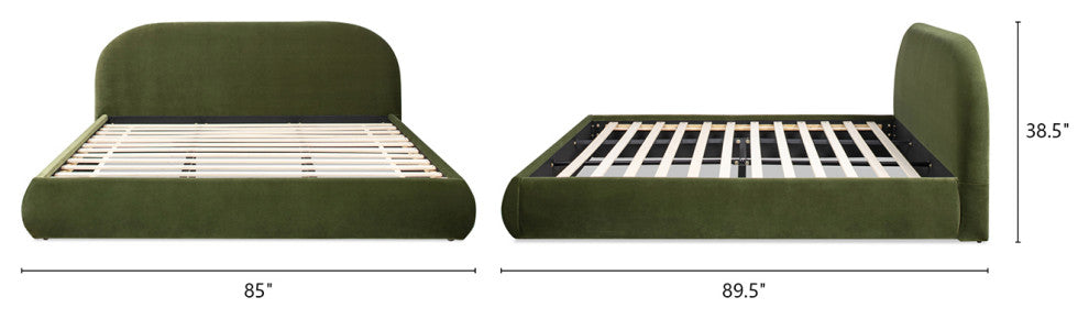 Archie Mid-Century Modern Arched Headboard Platform Bed, Olive Green, King