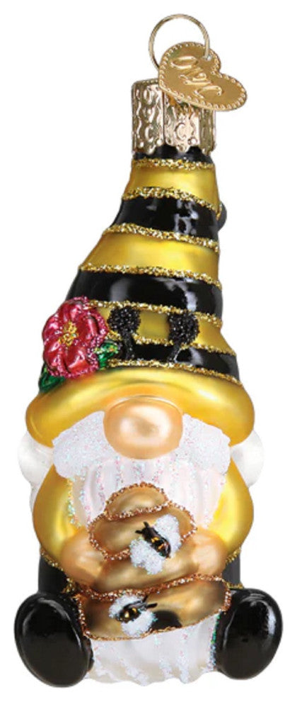Bee Happy Gnome Old World Christmas Holiday Ornament Glass