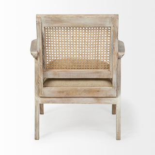 Teryn Cream Linen w/ Natural Solid Wood Base & Mesh Back Accent Chair