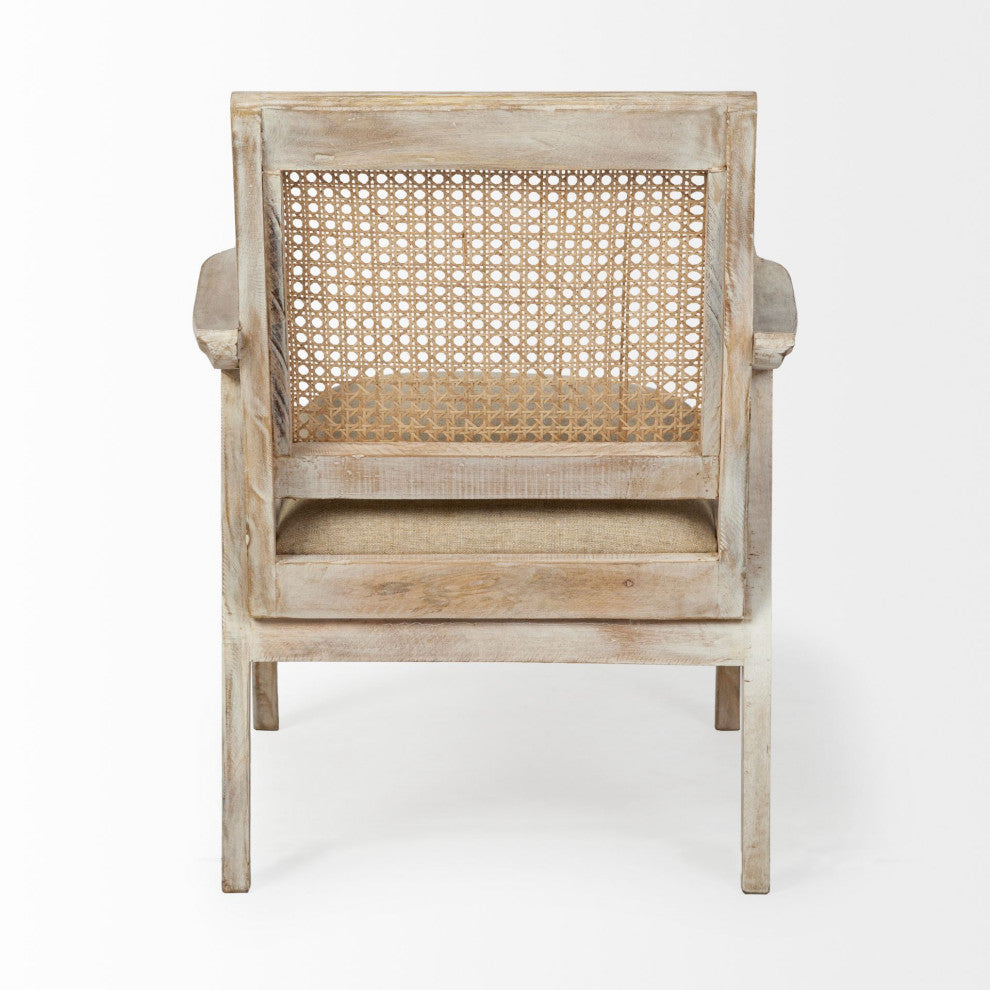 Teryn Cream Linen w/ Natural Solid Wood Base & Mesh Back Accent Chair