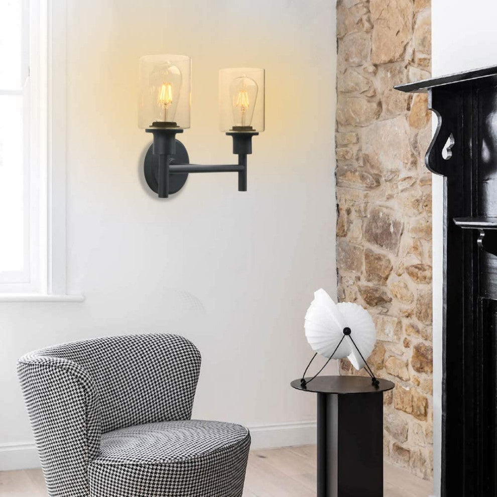2 light black wall sconce light industrial vanity glass wall lamp