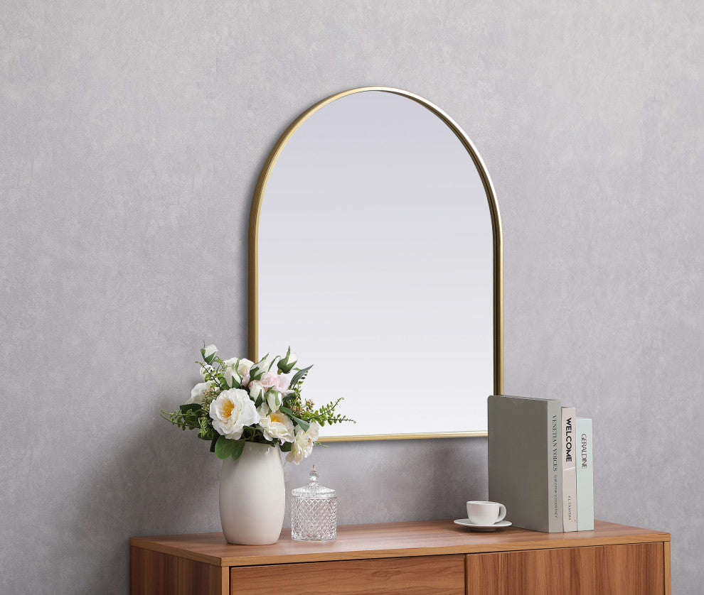 Metal Frame Arch Mirror 27X30 Inch, Brass