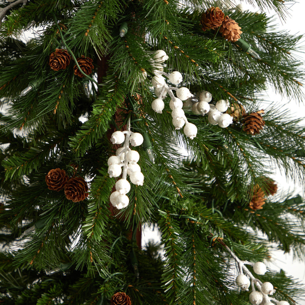 6' Alpine Faux Xmas Tree With Pinecones, Berries and 200 White Warm LED Lights