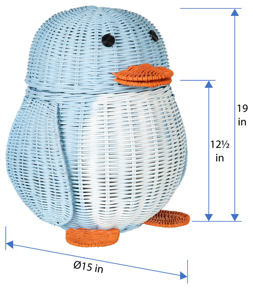 Wicker Penguin Basket, Blue/White