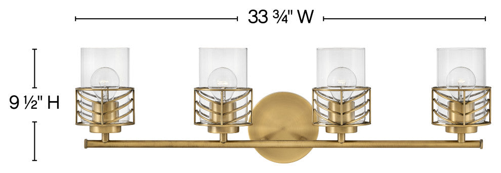 Hinkley Della Large Four Light Vanity, Lacquered Brass
