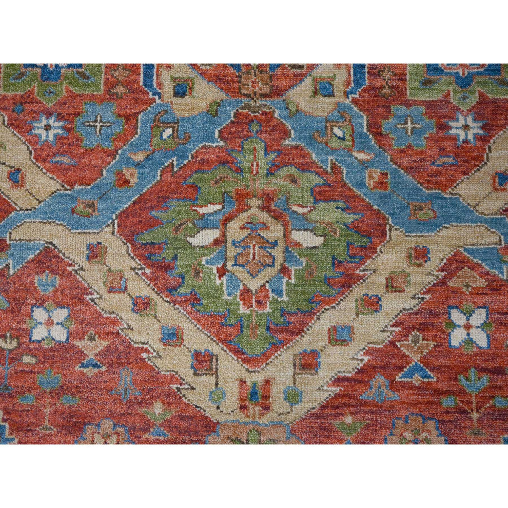 Red Heriz With All Over Design Soft Wool Hand Knotted Oversized Rug, 12'x14'10"