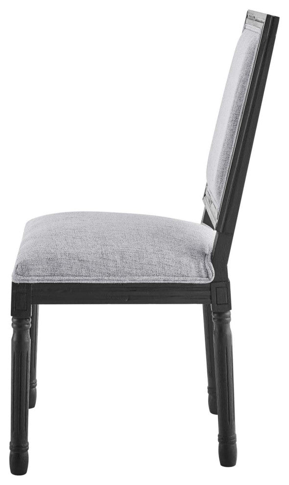 French Vintage Side Dining Chair, Fabric, Wood, Black Gray, Modern, Bistro
