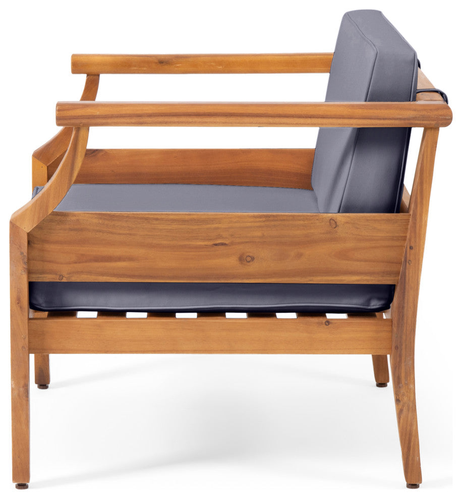 Bianca Outdoor Acacia Wood Club Chairs with Cushions, Teak + Dark Gray, Single