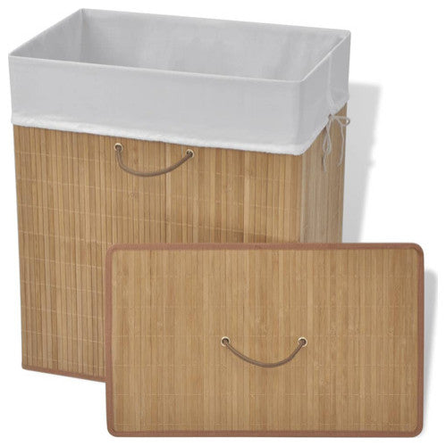 vidaXL Laundry Basket with Lid and Handles Dirty Clothes Basket Natural Bamboo