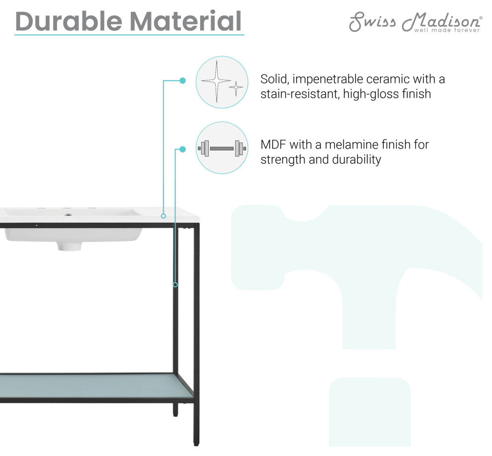Pierre 72 Double, Freestanding, Open Shelf, Black Metal Frame Bathroom Vanity