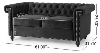 Timber Contemporary Button Tufted Loveseat with Nailhead Trim, Black and Dark Brown, Velvet