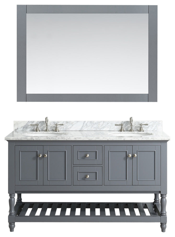 Silvia Bathroom Sink Vanity Set, White Marble Top, Base: Charcoal, 60"