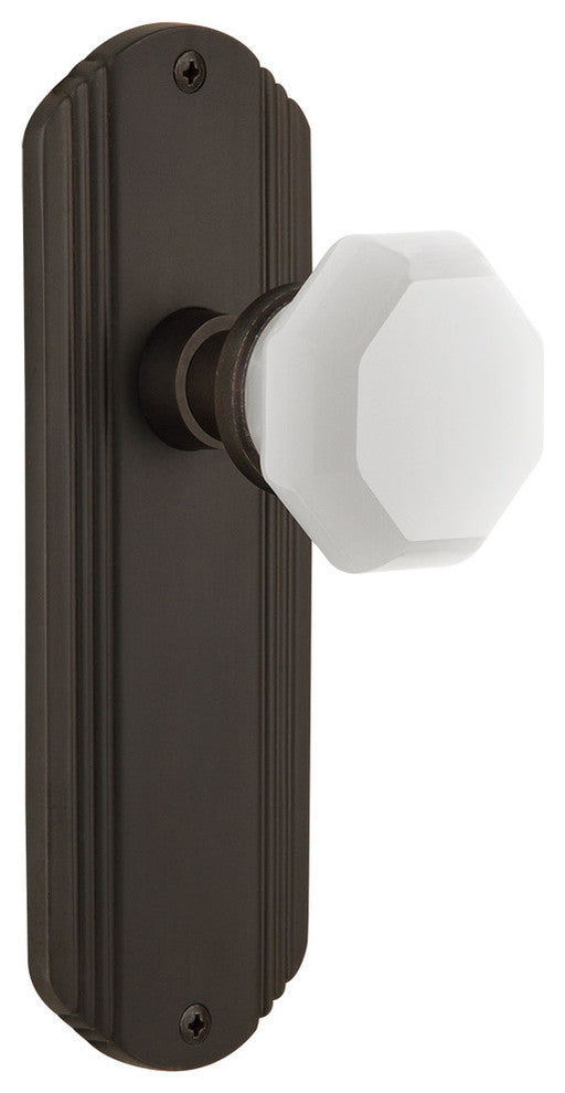 Deco Plate Double Dummy Waldorf White Milk Glass Knob, Oil-Rubbed Bronze