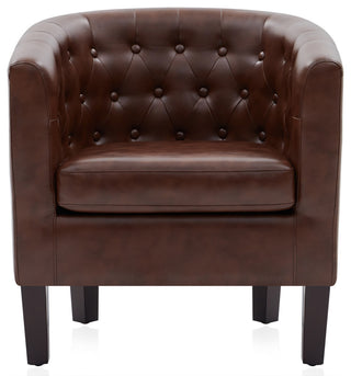 Upholstered Tufted Barrel Chair Roll Armrest Accent Chair, Caramel