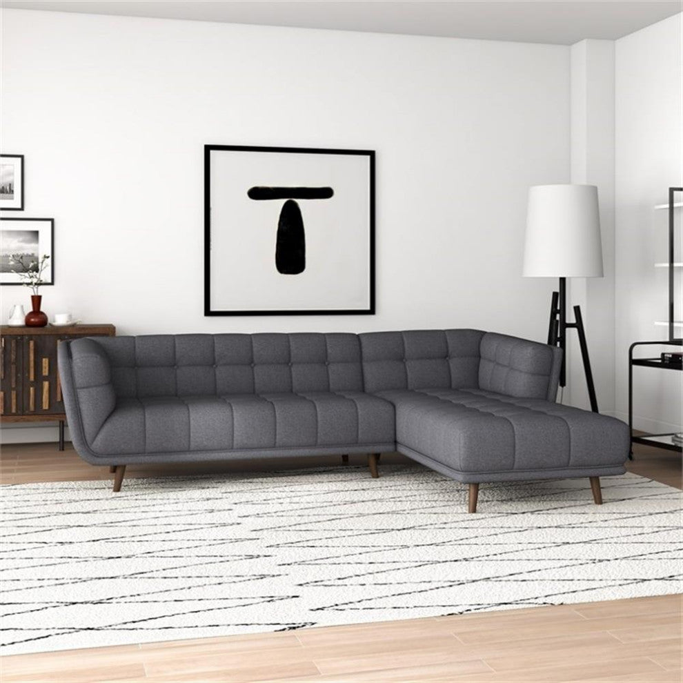 Allen Mid Century Modern Living Room Corner Fabric Linen Sectional Sof