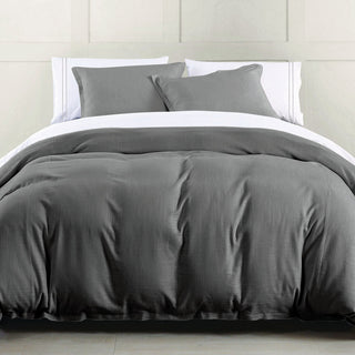 Hera Washed Linen Flange Comforter Set, 3 Piece, Slate, King