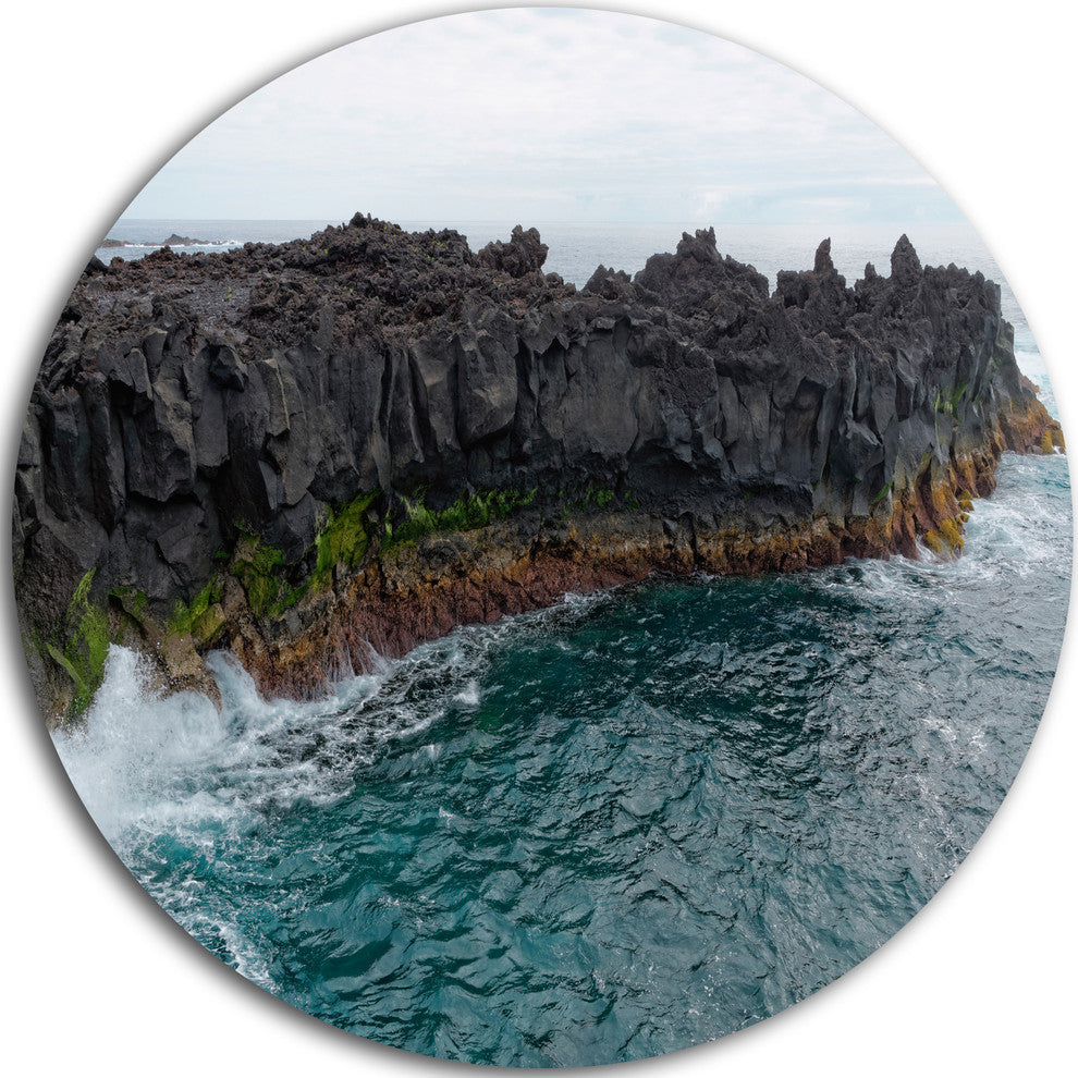 Rocky Coast With Moss In Azores, Seashore Large Disc Metal Artwork, 11"